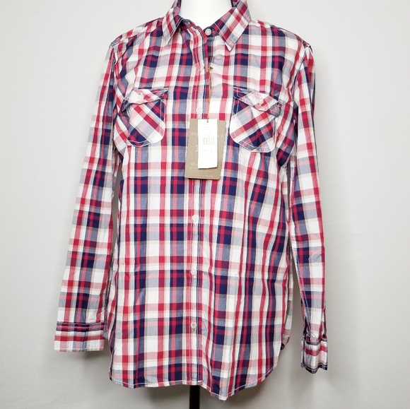 SOLD! WEATHERPROOF GARNET PLAID BUTTON DOWN SHIRT NWT - Picture 2 of 5